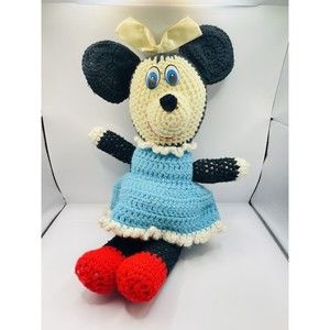 Vintage Handmade Crochet Minnie Mouse Doll 18.5” Stuffed P1